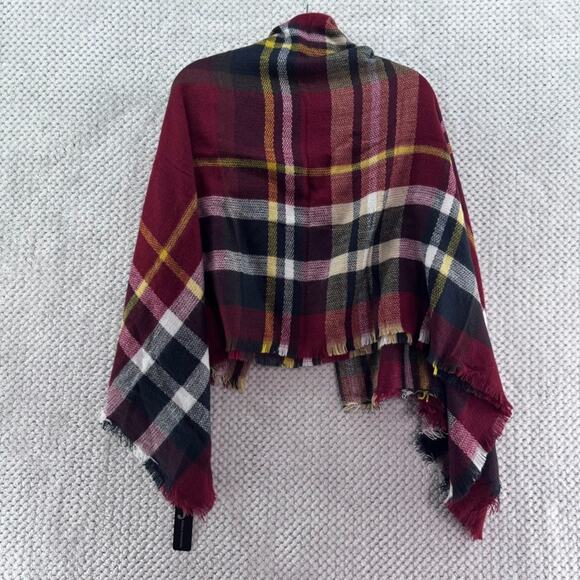 Oversized Classic Plaid Cozy Fall Blanket Square Scarf Burgundy Fringe Trim New - Picture 2 of 6